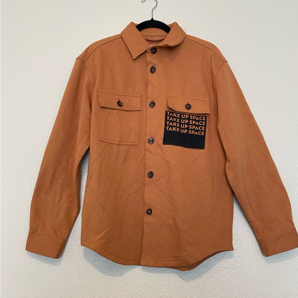 Men's Brown Shirt Jacket with Black Pocket by [Brand] Size S